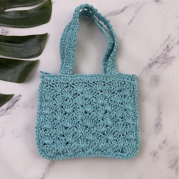 Charter Club Vintage Y2k Mini Bag Purse Turquoise Blue Woven Coin Pouch Straw - Picture 1 of 6